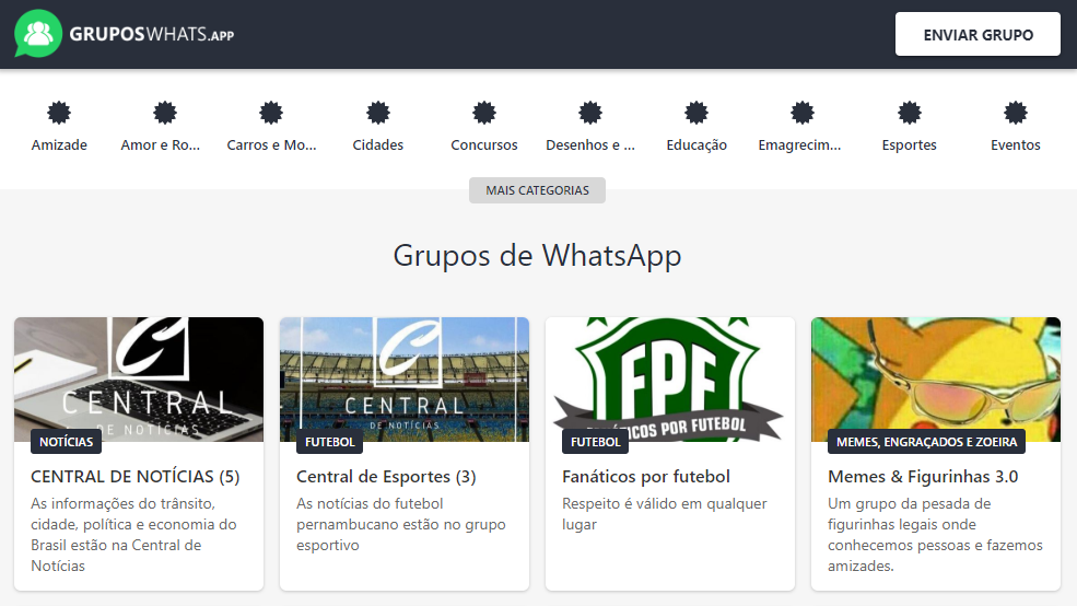 Imagem da página principal do GruposWhats.app - Lista de Grupos de WhatsApp